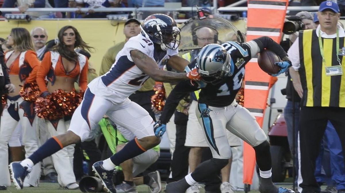 Denver’s Aqib Talib grabbed Carolina’s Corey Brown by the facemask and whipped him to the ground.