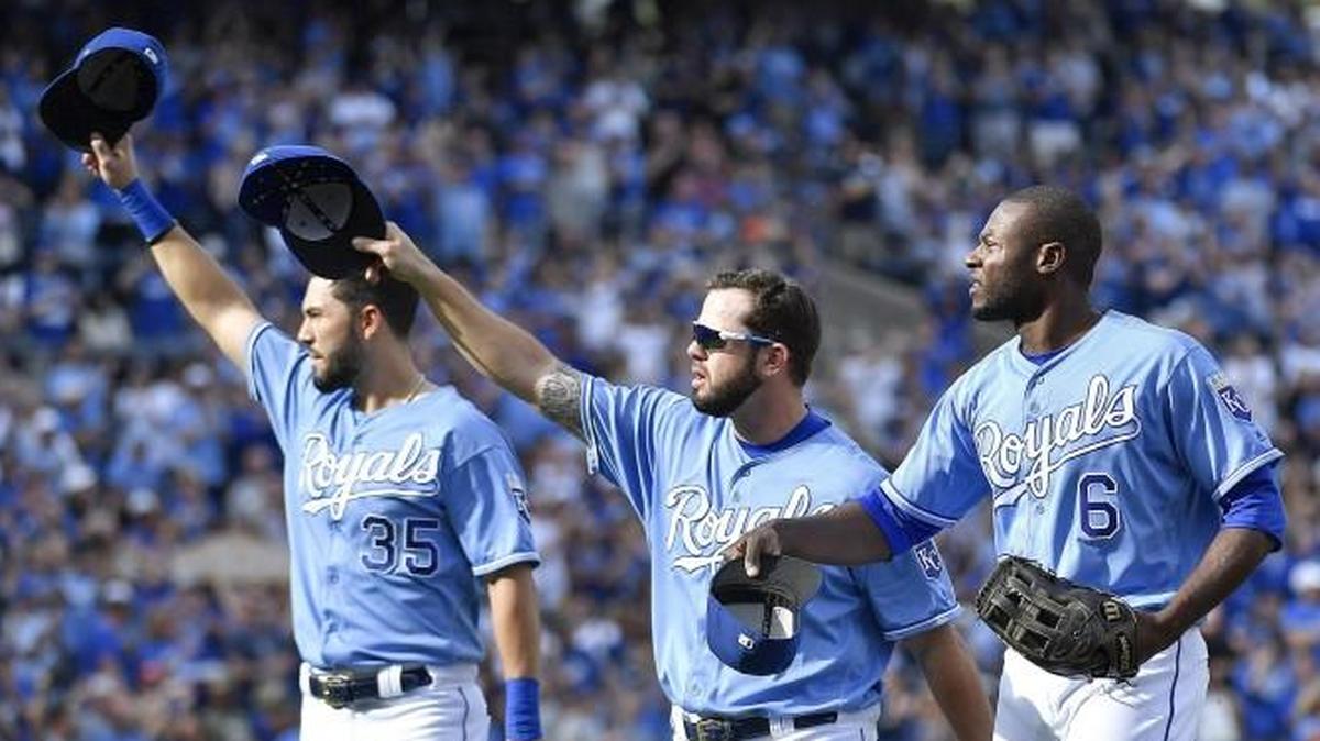 Eric Hosmer, Mike Moustakas, Lorenzo Cain and Alcides Escobar exited the Royals’ season finale together in the fifth inning at Kauffman Stadium in Kansas City, Mo.