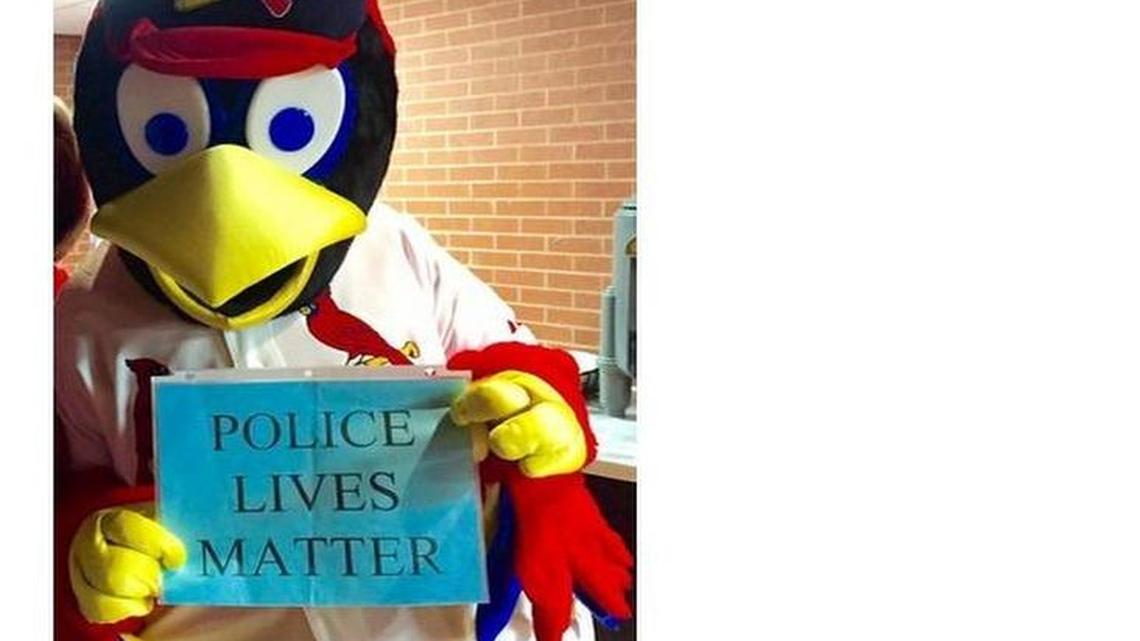 
A photo of St. Louis Cardinals mascot Fredbird holding a “police lives matter” sign spread across the internet last week.
