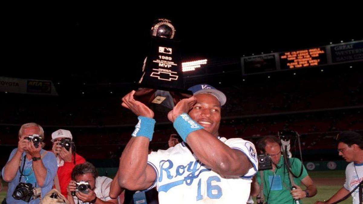 Bo Jackson held the All-Star Game MVP trophy in 1989.