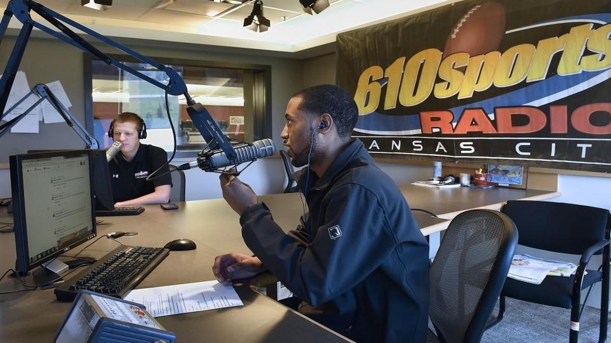 Danny Parkins (left) and Carrington “CDot” Harrison on air on their sports talk show “The Drive with Danny and CDot” at the 610 Sports studio last year.
