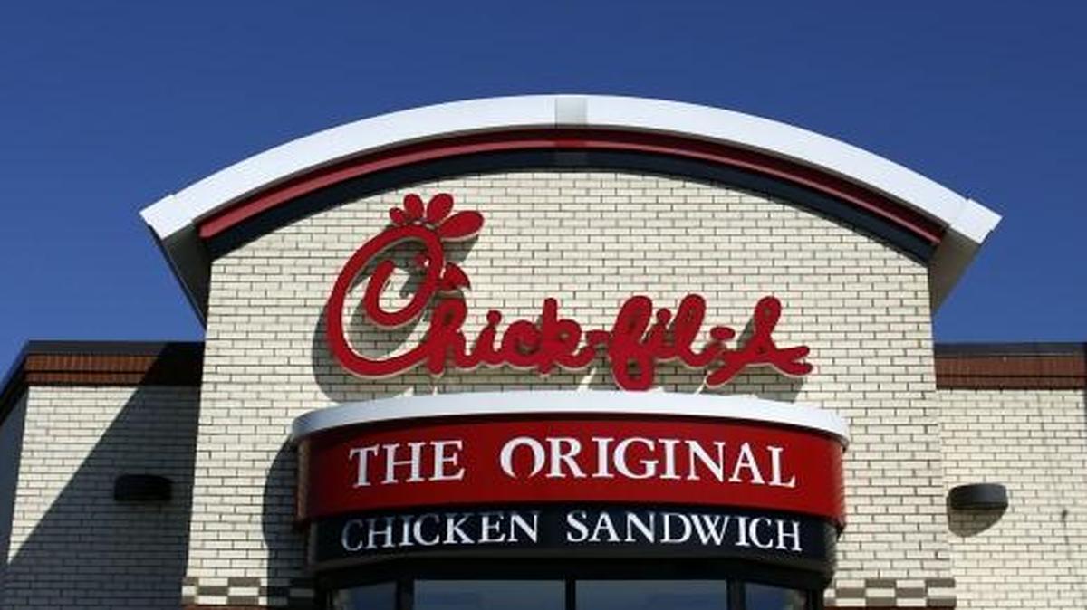 A U.S. flag flies outside a Chick-fil-A Inc. restaurant in Bowling Green, Kent.
