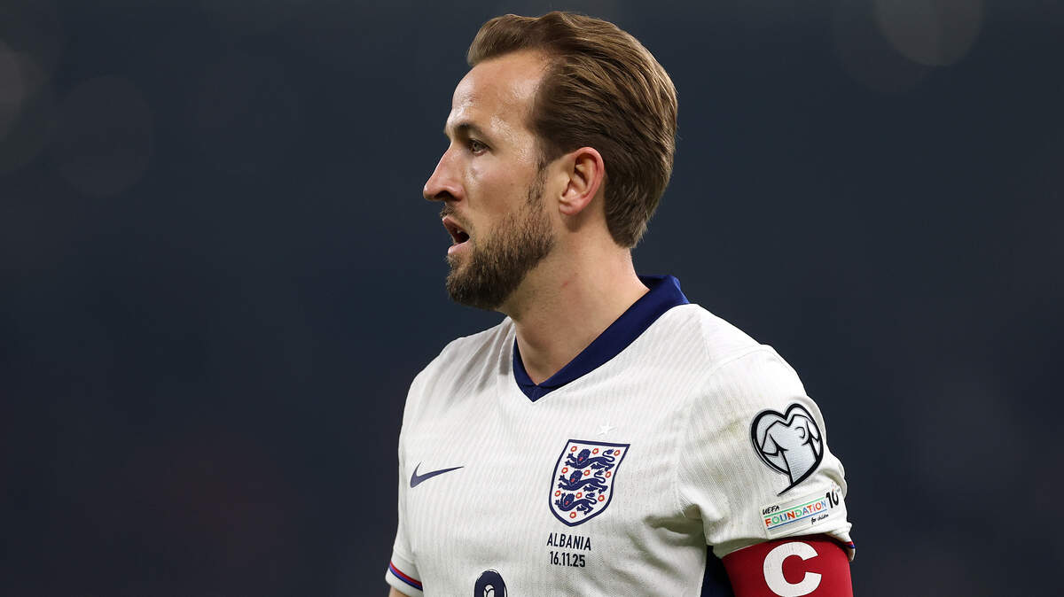 Harry Kane of England during the FIFA World Cup 2026 qualifier match between Albania and England at Air Albania Stadium on November 16, 2025 in Tirana, Albania.