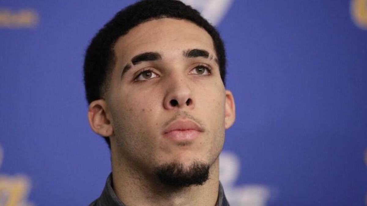 In this Wednesday, Nov. 15, 2017 file photo, UCLA NCAA college basketball player LiAngelo Ball attends a news conference in Los Angeles.