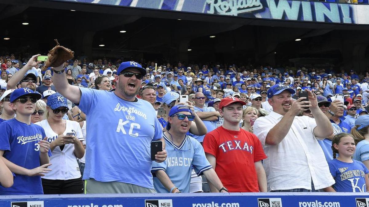 
Kansas City Royals fans at a game on June 7, 2015 at Kauffman Stadium in Kansas City, Mo.
