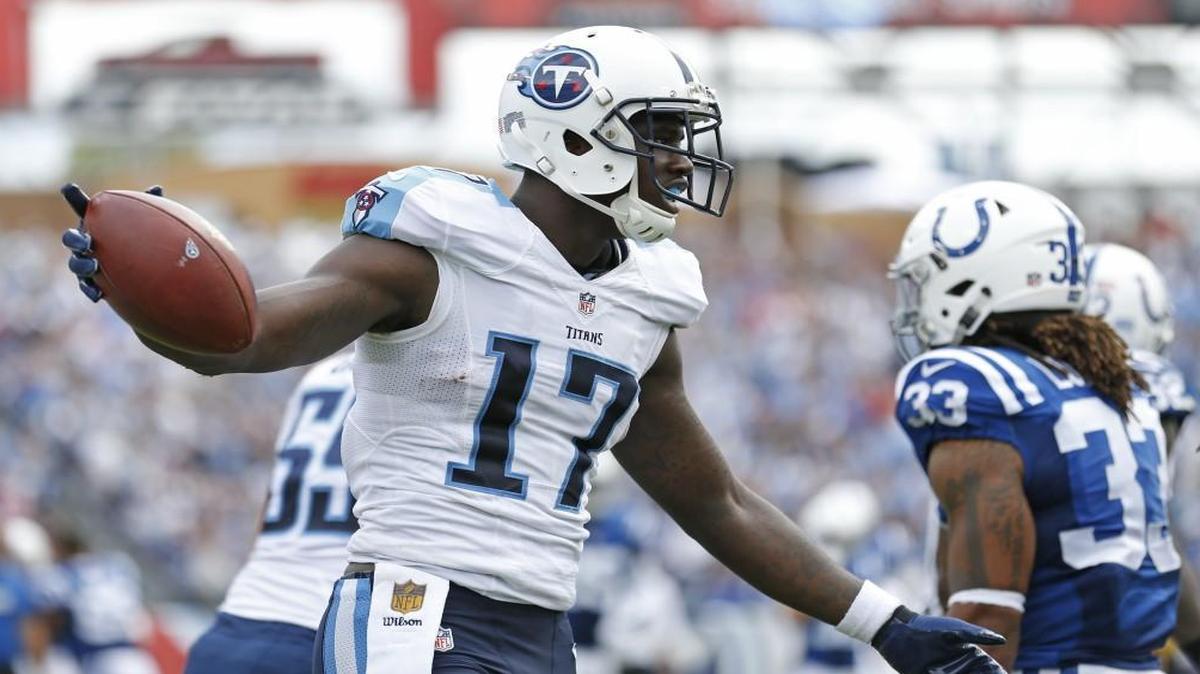 
Tennessee Titans wide receiver Dorial Green-Beckham celebrated after a touchdown against the Indianapolis Colts on Sept. 27.

