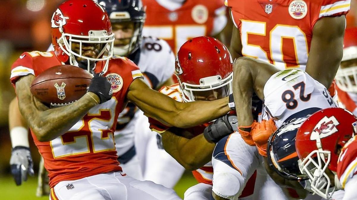 Kansas City Chiefs cornerback Marcus Peters stripped the ball from Denver Broncos running back Jamaal Charles during a game last year.