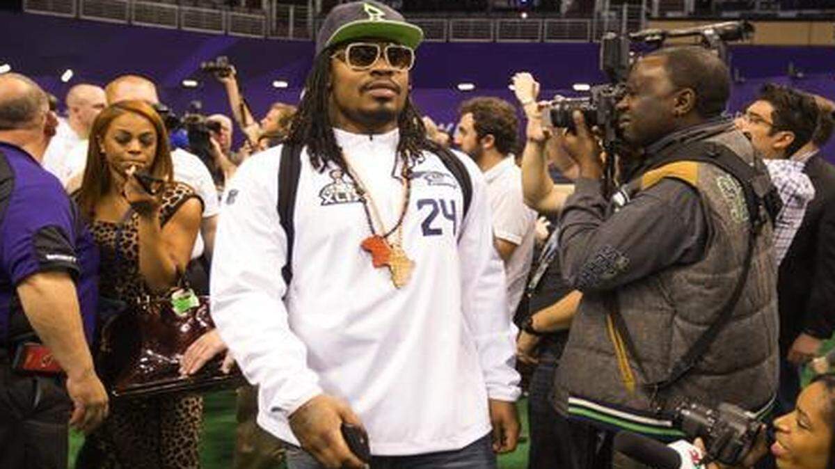 
Marshawn Lynchat Media Day for the Super Bowl last month.
