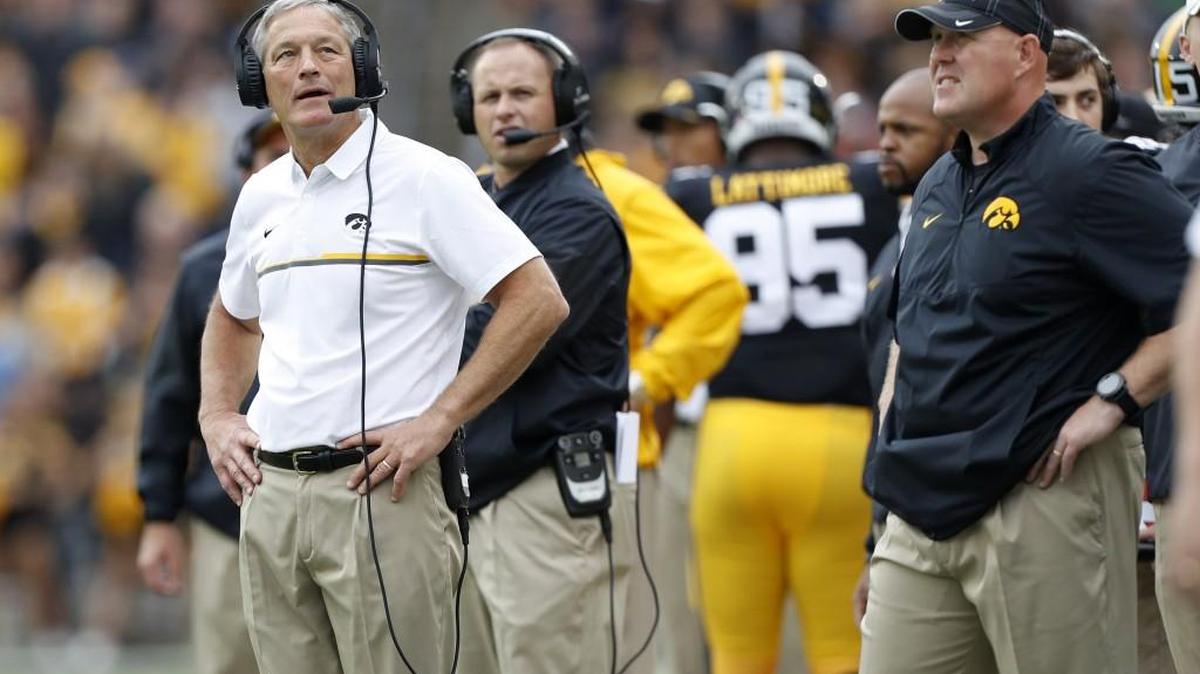 Iowa head coach Kirk Ferentz (left) during a game earlier this month.