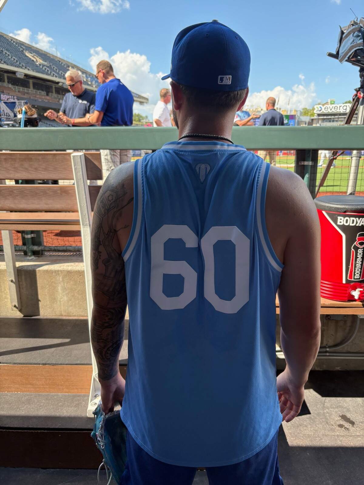 Lucas Erceg in the Royals basketball jersey from Bobby Witt Jr.