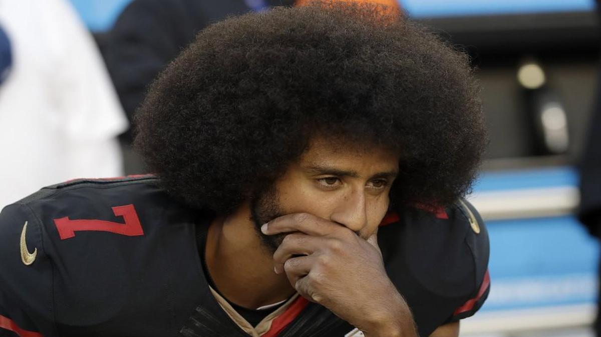 San Francisco 49ers quarterback Colin Kaepernick kneelrf during the national anthem before last Thursday’s game.