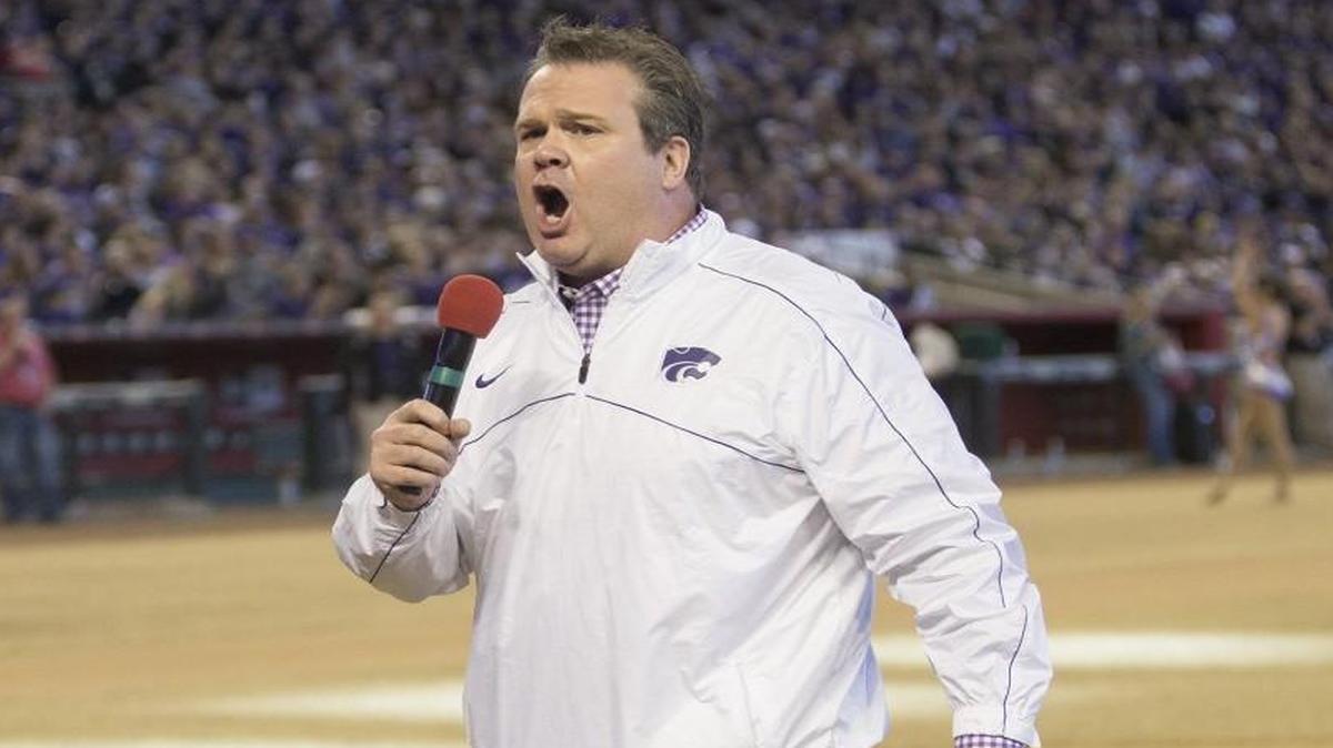 Kansas State alum and Golden Globe winning Hollywood actor Eric Stonestreet at a pep rally at Chase Field in downtown Phoenix ahead of the 2013 Fiesta Bowl.