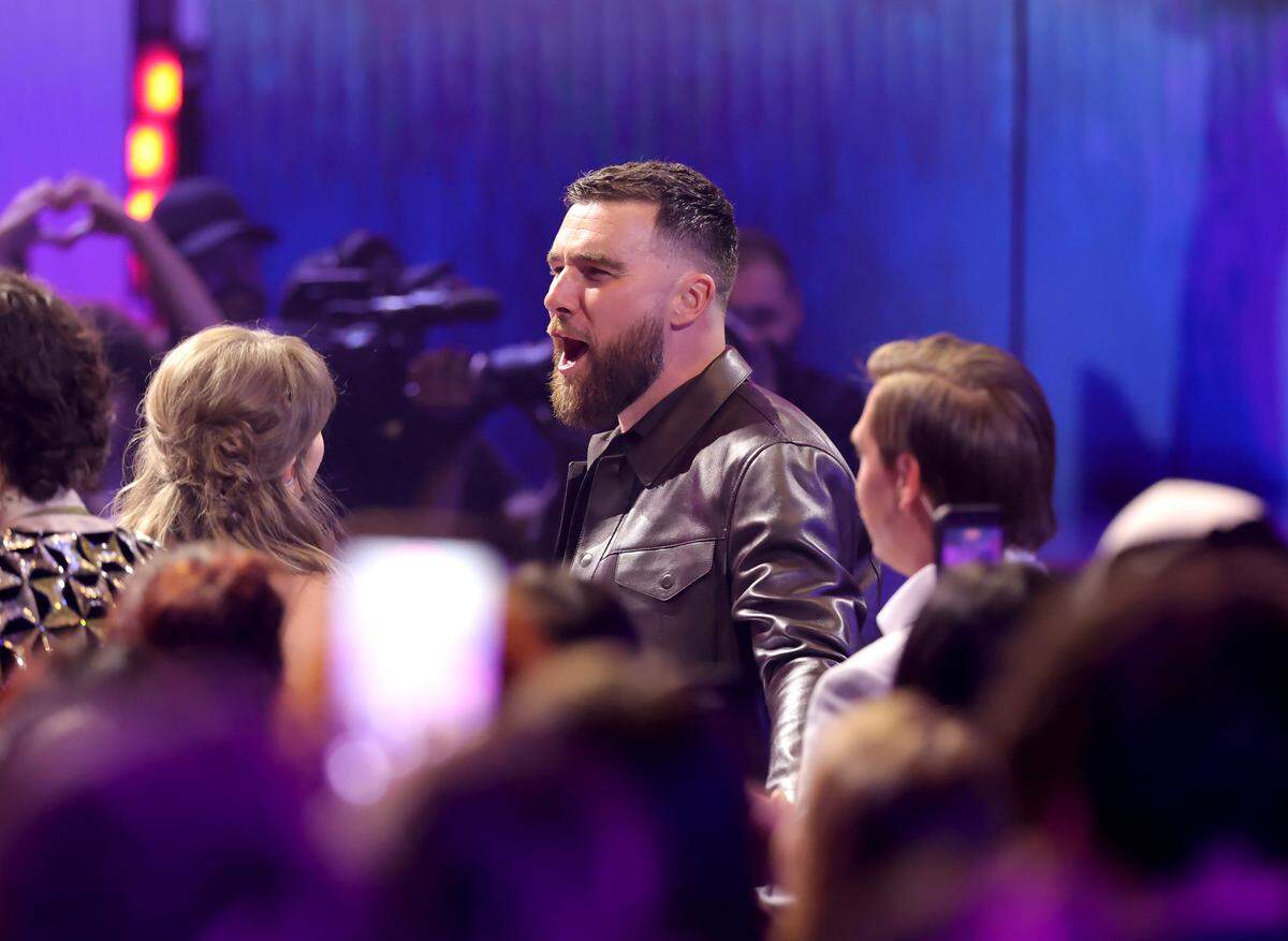 Taylor Swift and Travis Kelce attend the 2026 iHeartRadio Music Awards at Dolby Theatre on March 26, 2026 in Los Angeles, California.