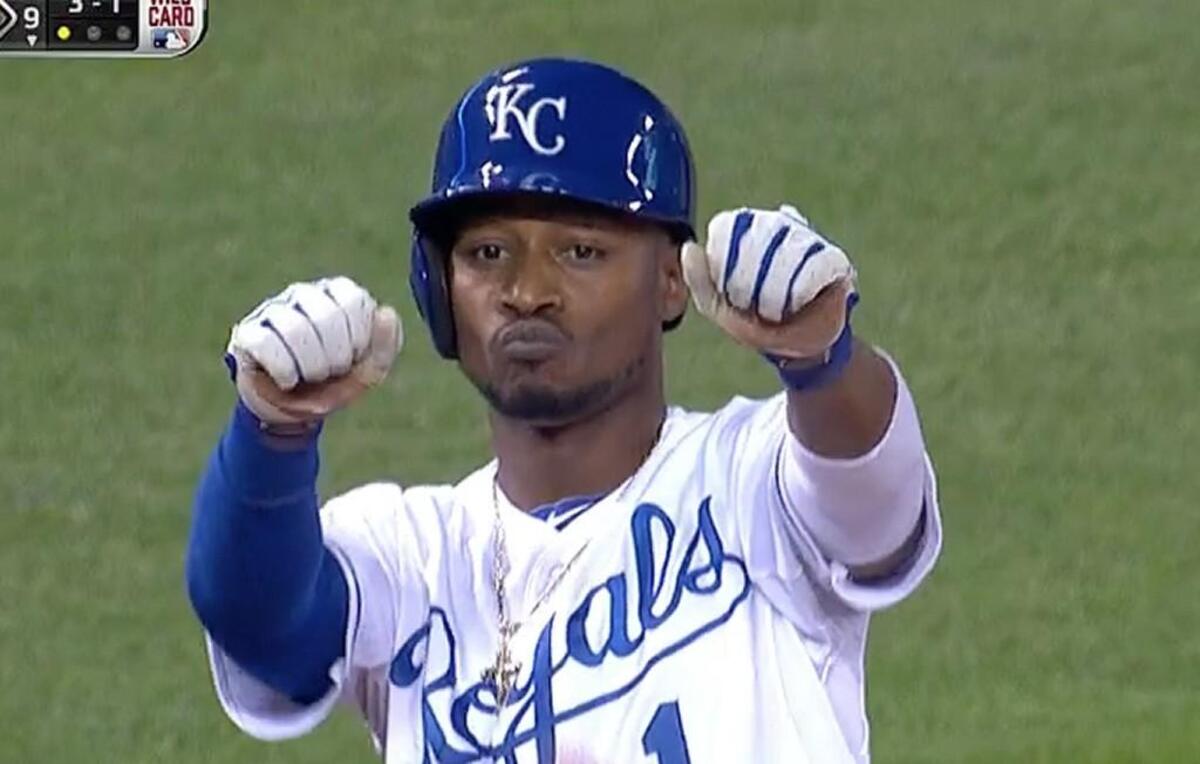 Jarrod Dyson after stealing third base in the 2014 Wild Card Game.