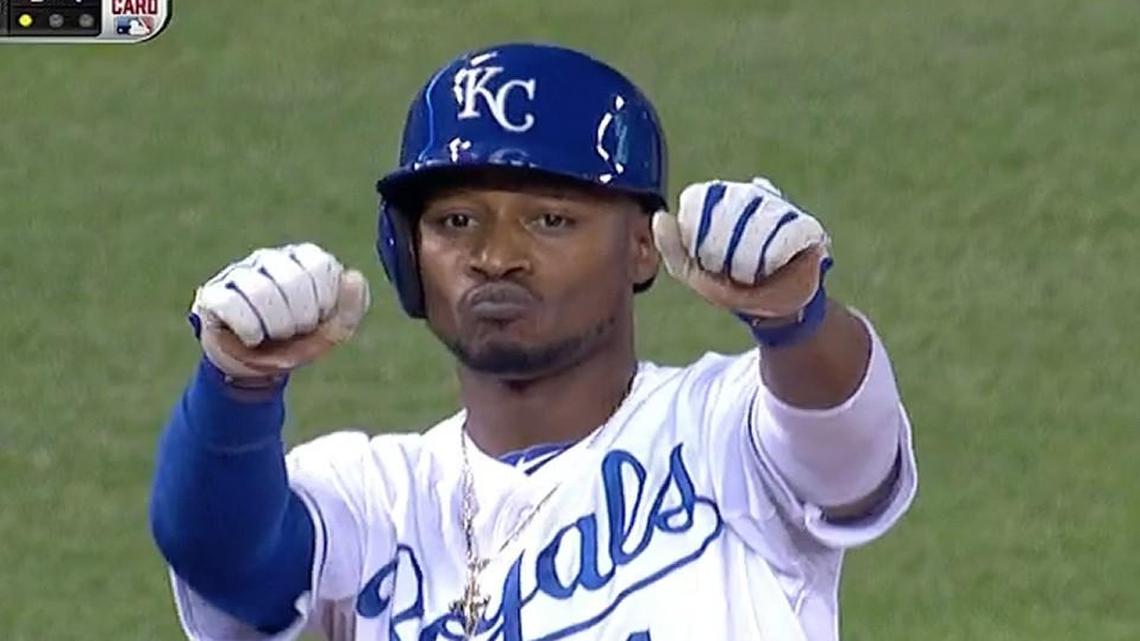 Jarrod Dyson after stealing third base in the 2014 Wild Card Game.