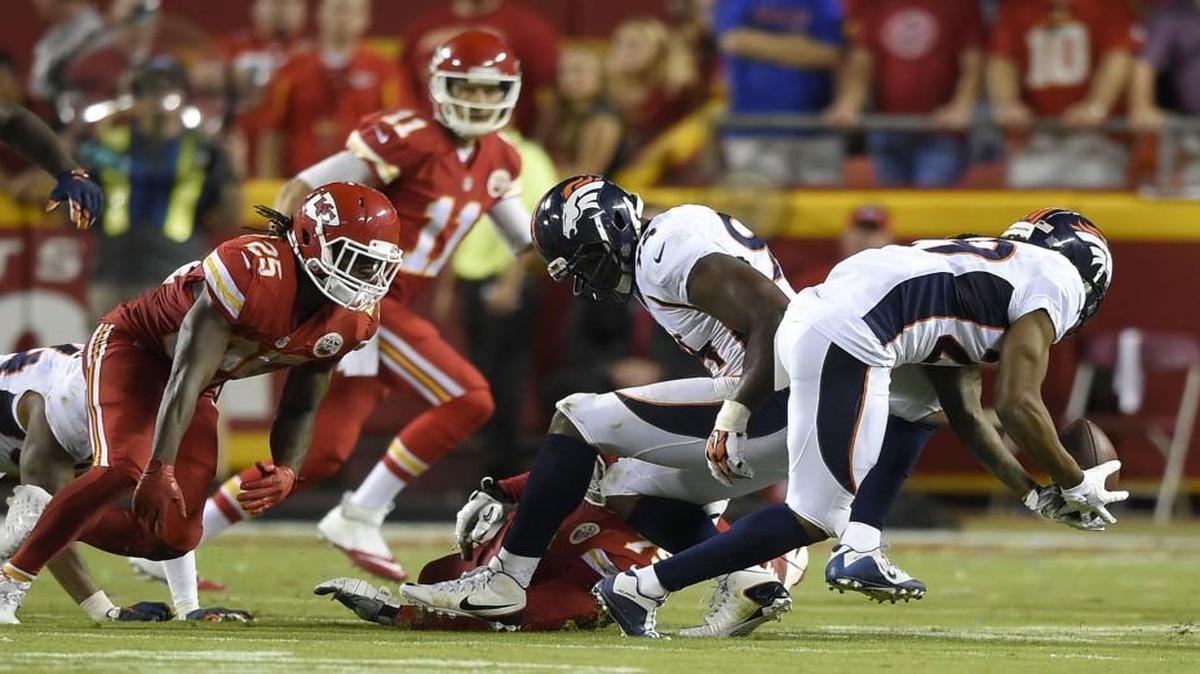 
After fumbling the ball in the waning seconds of the fourth quarter, Kansas City Chiefs running back Jamaal Charles watched as Denver Broncos cornerback Bradley Roby scooped the ball and headed to the end zone for the winning touchdown.
