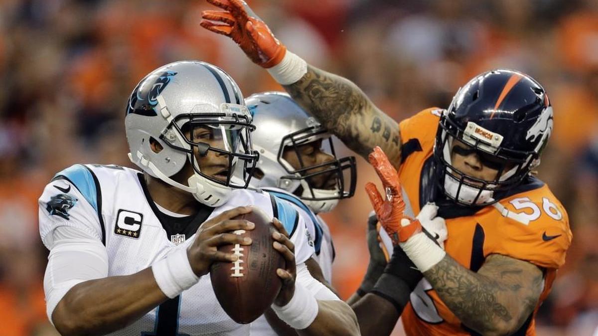 Carolina Panthers quarterback Cam Newton was pressured by Denver Broncos linebacker Shane Ray during a game last year.