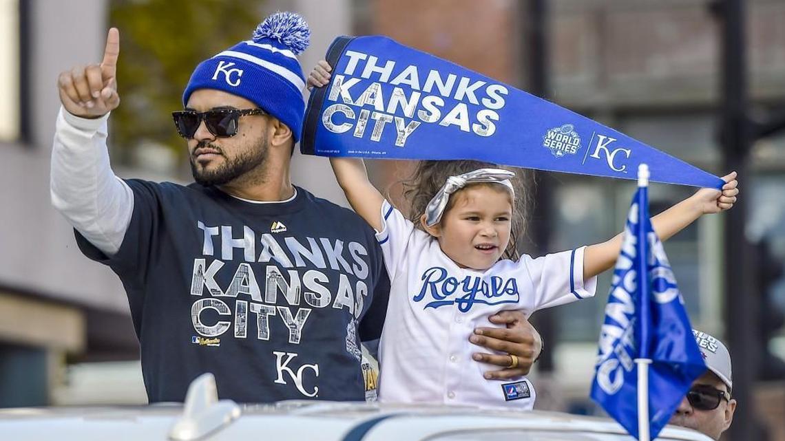 Kansas City Royals infielder Christian Colon acknowledged the fans during the World Series parade.