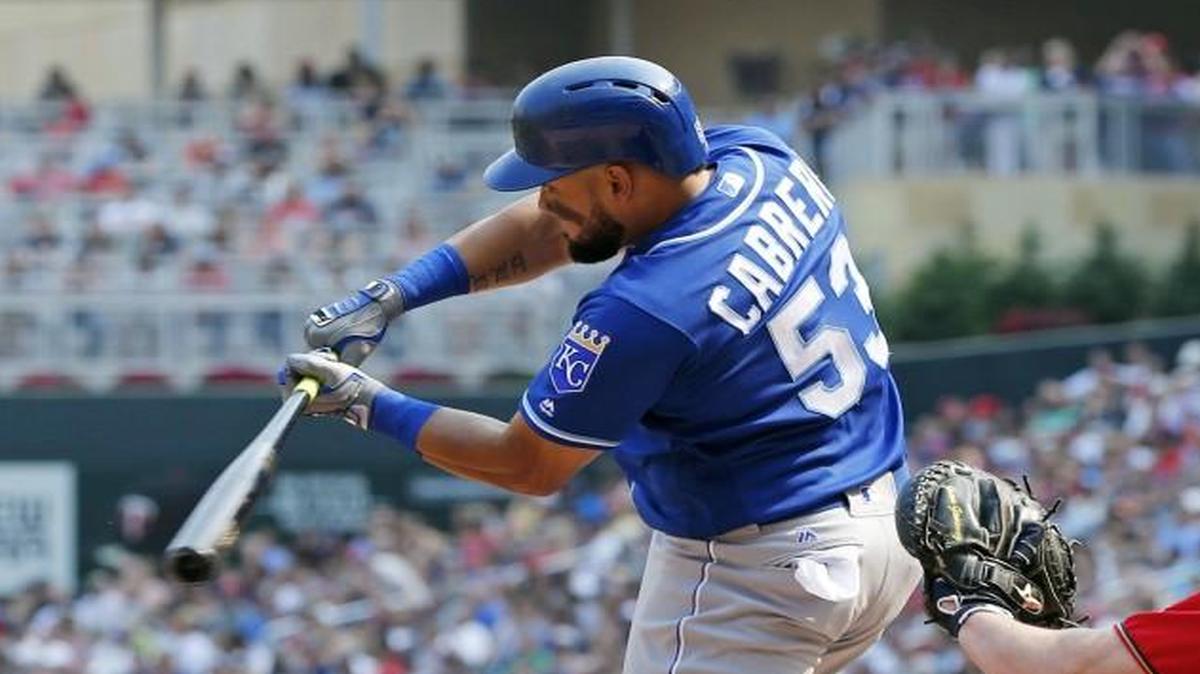 Kansas City Royals outfielder Melky Cabrera hit a two-run home run off Minnesota Twins pitcher Ervin Santana in the sixth inning of Sunday’s game.