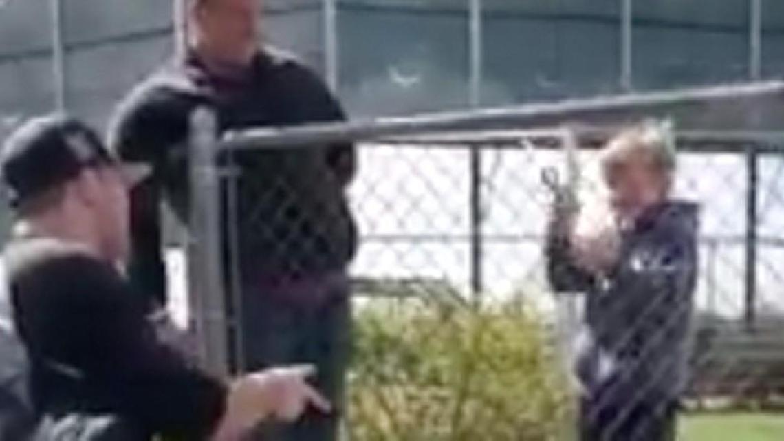 Jake Burger played rock, paper, scissors with a kid at the White Sox spring camp.