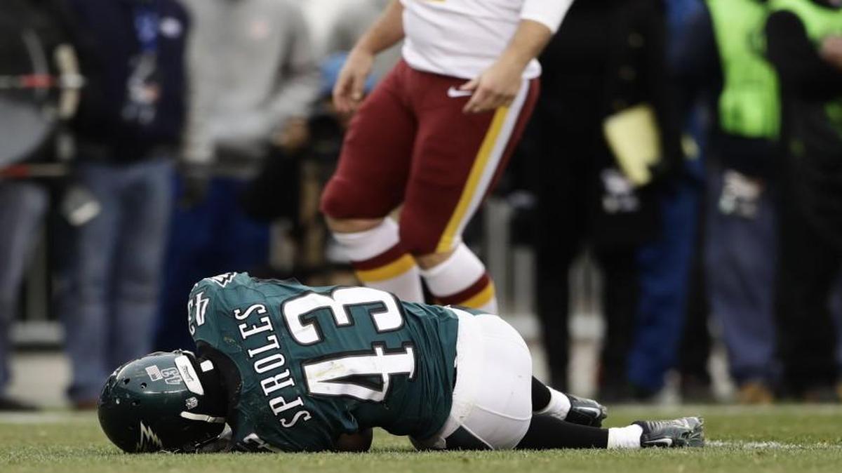 Philadelphia Eagles returner Darren Sproles on the field after a hit against Washington.