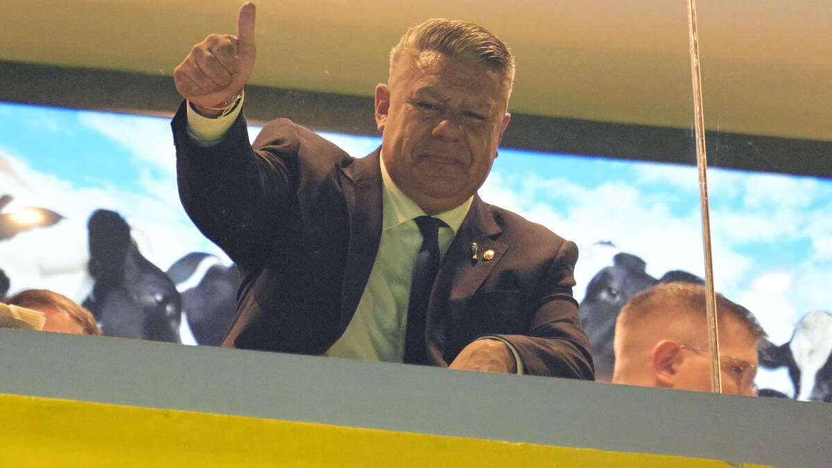 Argentine Football Association (AFA) president Claudio "Chiqui" Tapia gives a thumbs up ahead of a friendly football match between Argentina and Zambia at La Bombonera stadium in Buenos Aires on March 31, 2026.