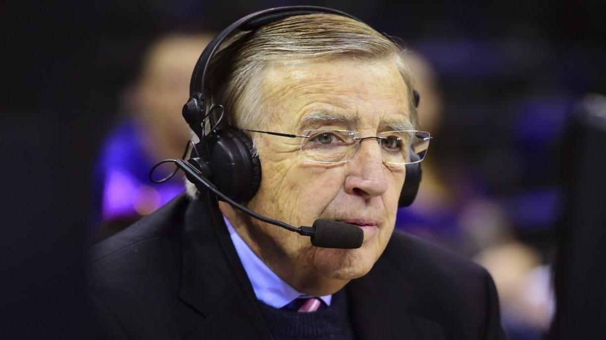 In this Jan. 30, 2016, photo provided by ESPN, Brent Musburger worked a college basketball game.