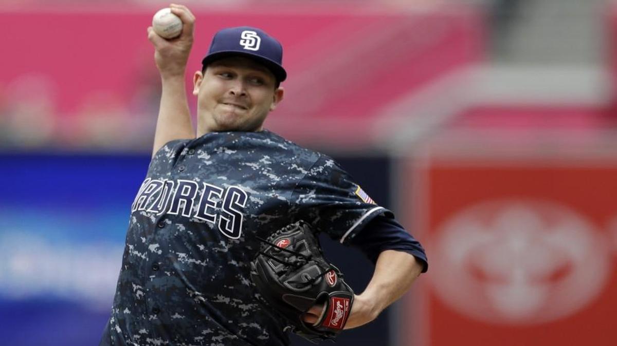 New Royals starting pitcher Trevor Cahill while with the Padres in a start earlier this month.