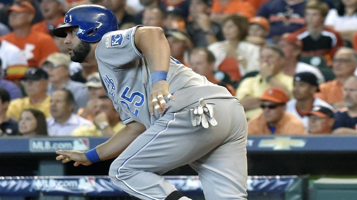 
Kansas City Royals designated hitter Kendrys Morales watched a ball he hit go up the middle and two runs scored in the eighth inning of Game 4 of the ALDS.

