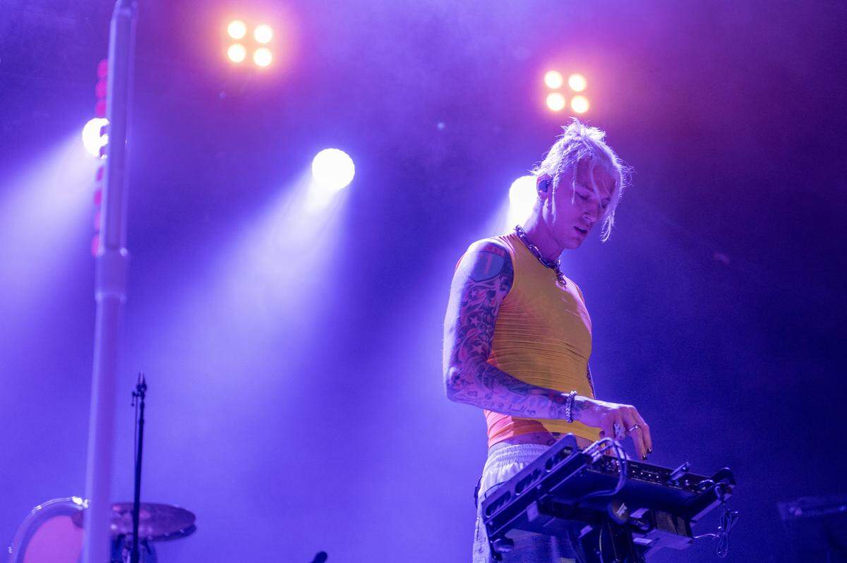 Machine Gun Kelly performs at Kelce Jam at the Azura Amphitheatre on Friday, April 28, 2023, in Bonner Springs.