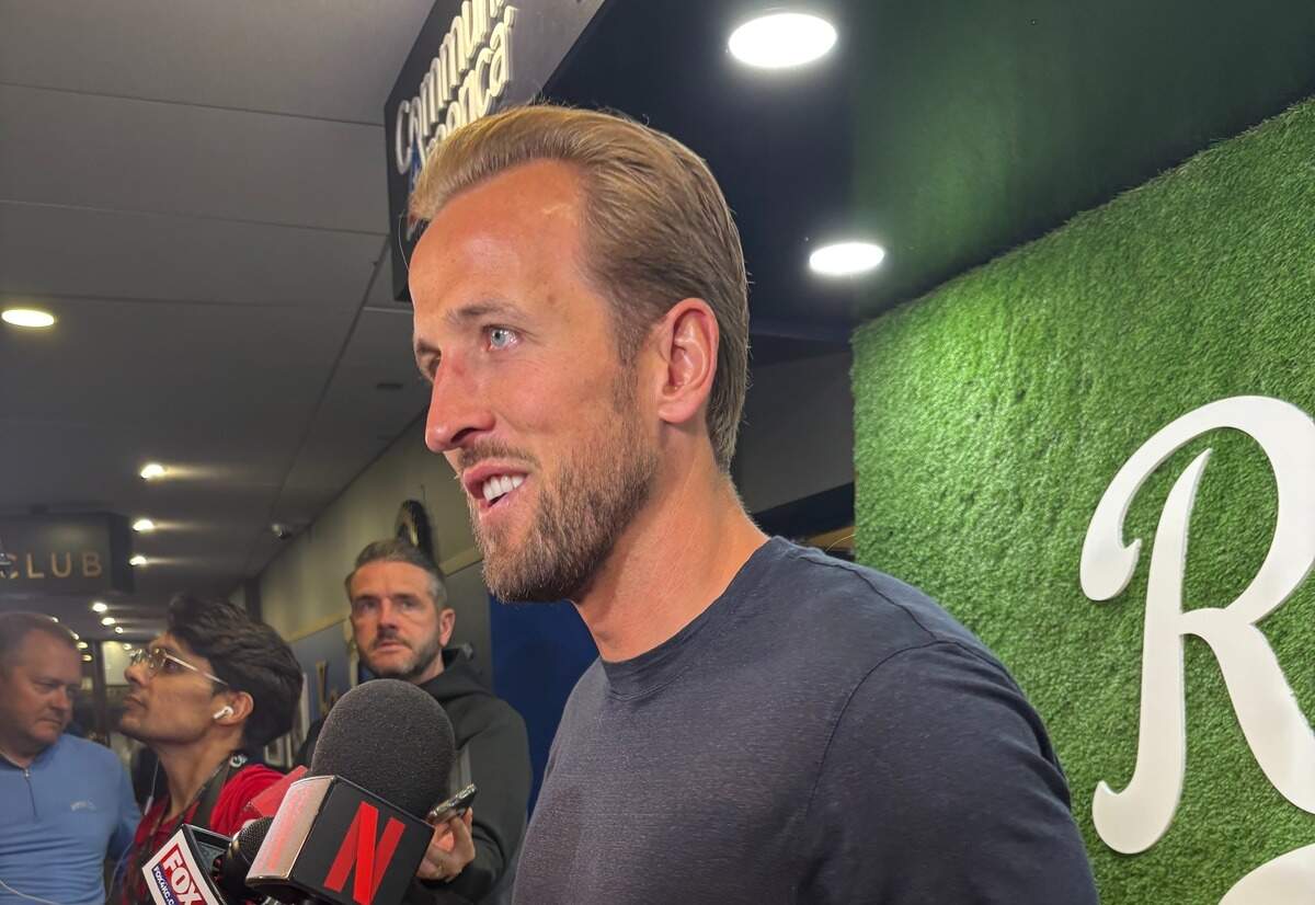 England striker Harry Kane as interviewed at Kauffman Stadium.