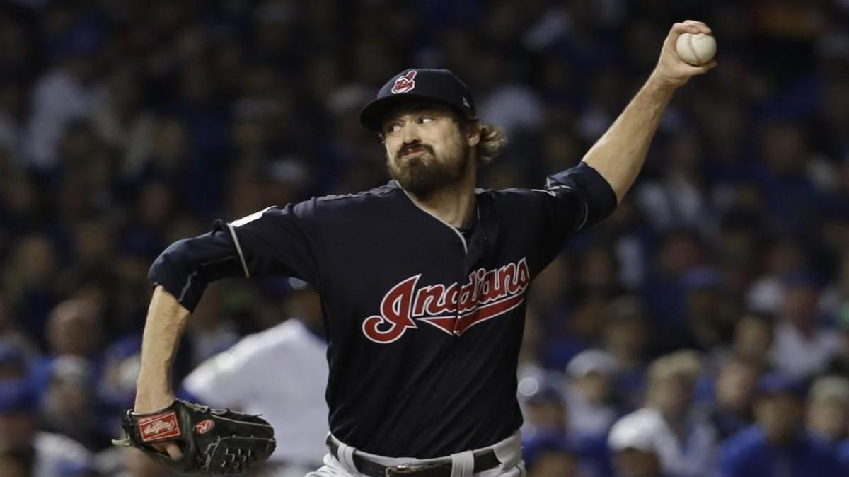 Cleveland Indians relief pitcher Andrew Miller threw during the sixth inning of Game 3 of the World Series.