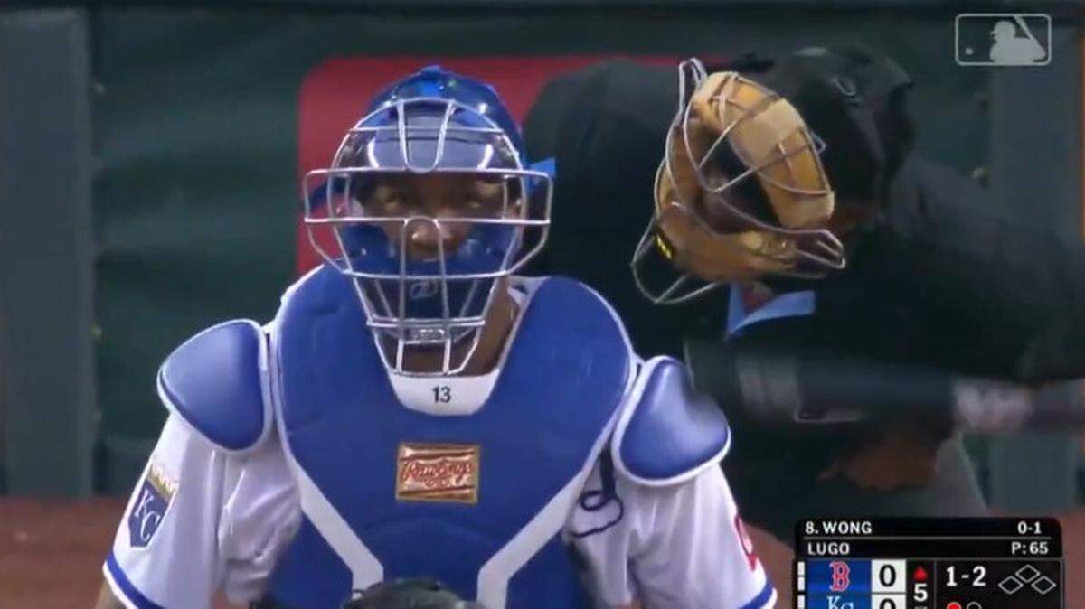 Home plate umpire Laz Diaz and Royals catcher Salvador Perez had a funny moment during Monday’s game.
