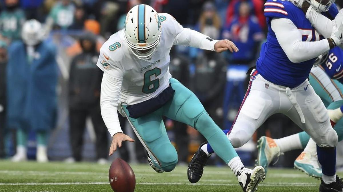 Miami Dolphins quarterback Jay Cutler recovered a fumble during the second half of Sunday’s game.