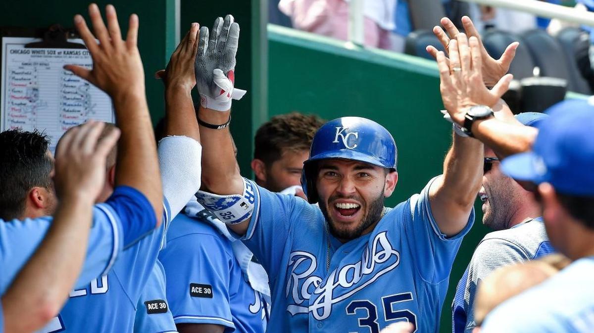 Kansas City Royals first baseman Eric Hosmer was congratulated after hitting a home run in a game last month.