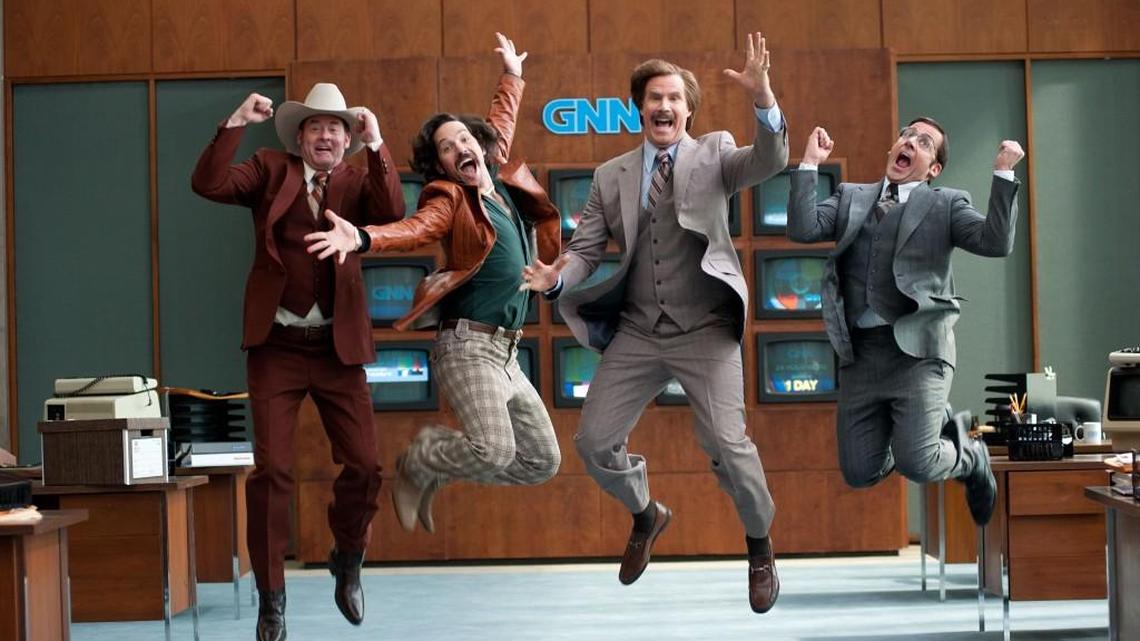 David Koechner is Champ Kind, Paul Rudd is Brian Fantana, Will Ferrell is Ron Burgundy and Steve Carell is Brick Tamland.