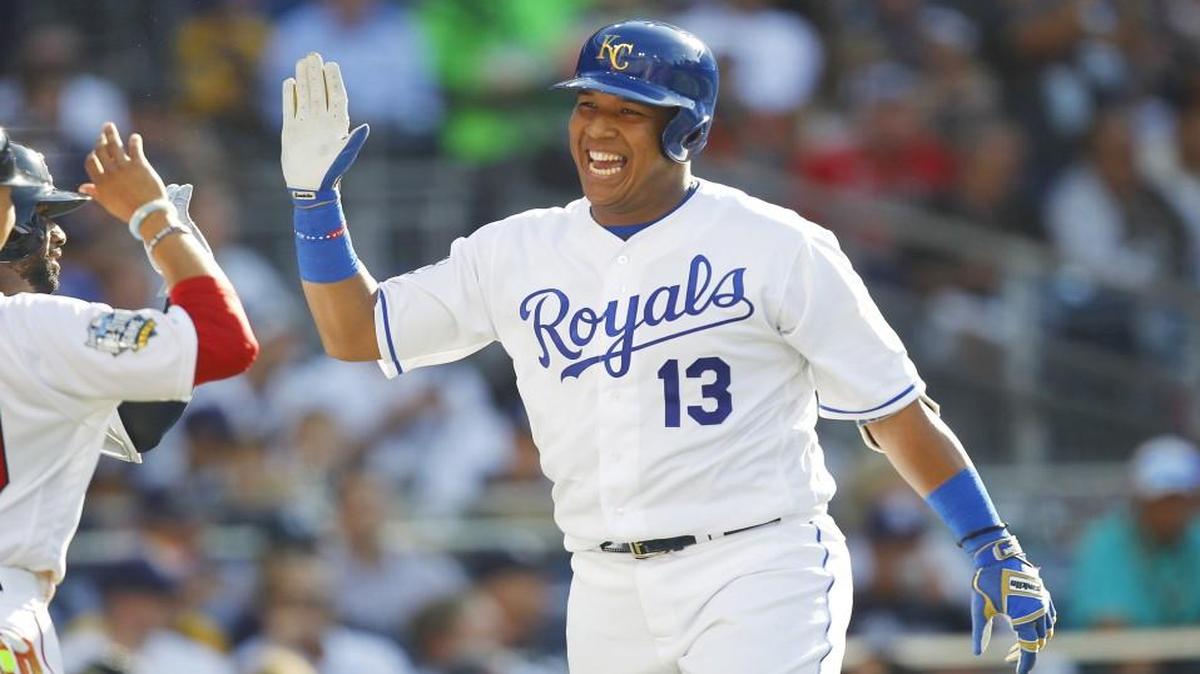 Kansas City Royals catcher Salvador Perez celebrated his two-run home run in the second inning of the All-Star Game at Petco Park in San Diego on July 12.