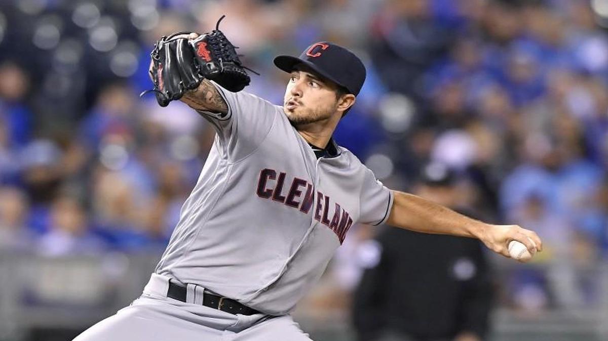 Cleveland Indians pitcher Ryan Merritt pitching against the Royals last September.