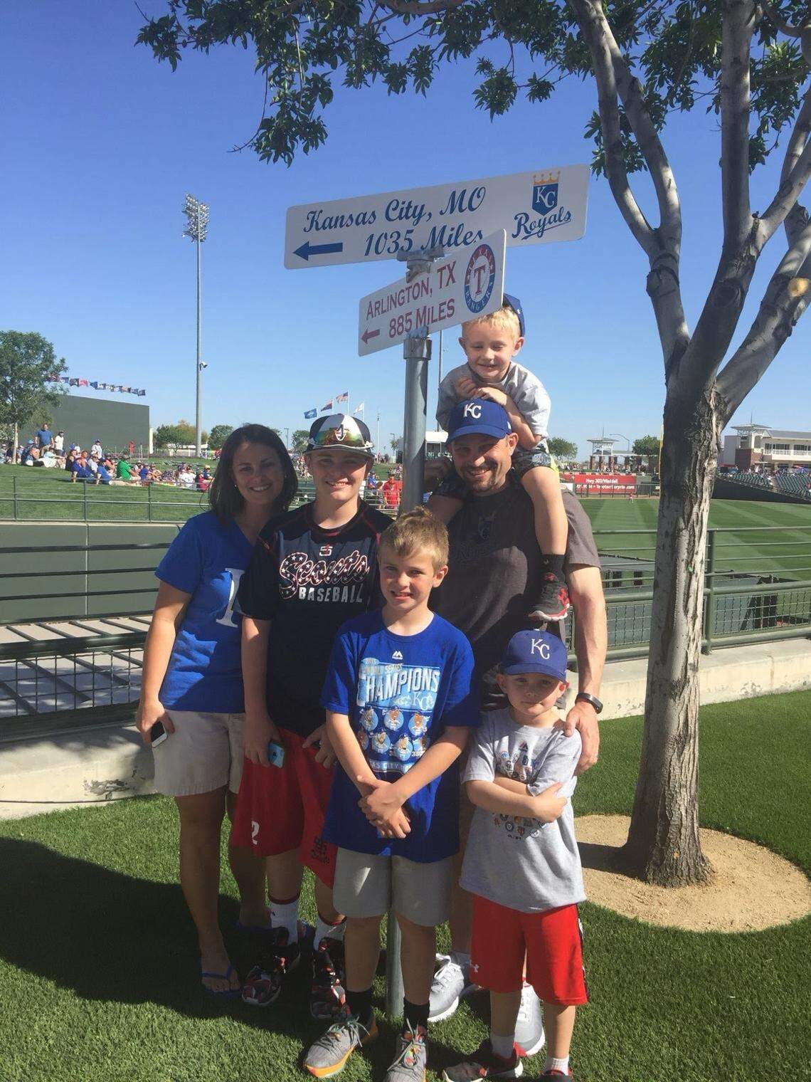 The Jensen family visited the Royals’ spring-training home in 2016 and son Carter (second from left) is now with the team.