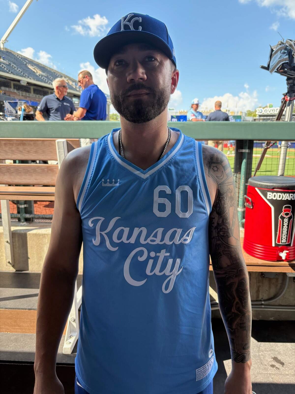 Lucas Erceg in the Royals basketball jersey from Bobby Witt Jr.