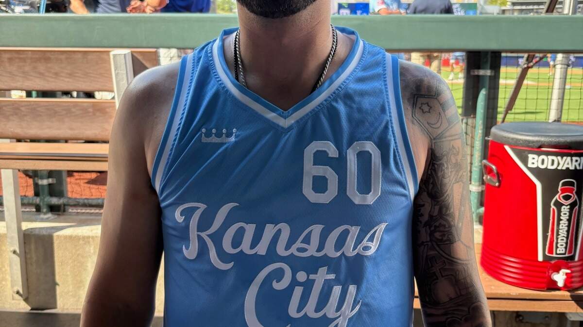 Lucas Erceg in the Royals basketball jersey from Bobby Witt Jr.