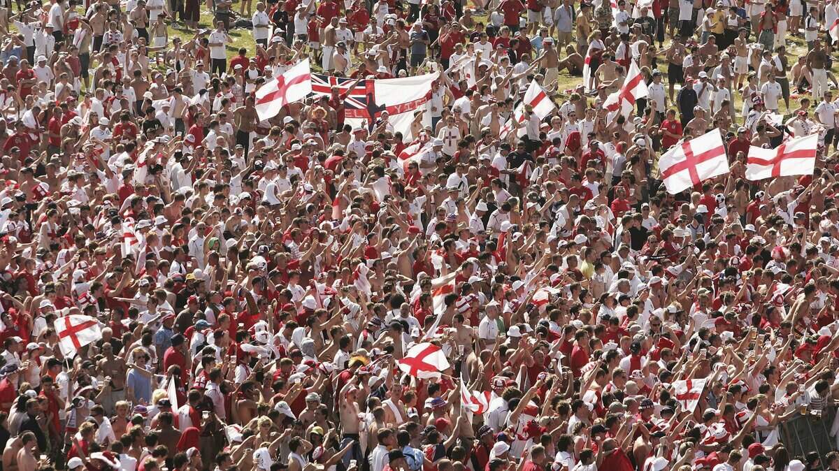 England soccers supporters gather at the Fan Fest on July 1, 2006 in Gelsenkirchen, Germany.