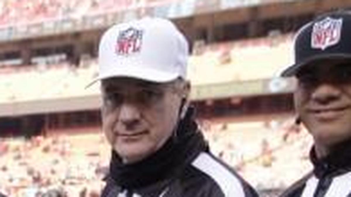 Referee Jeff Triplette (white hat) with the rest of the officiating crew before Saturday’s game at Arrowhead Stadium.