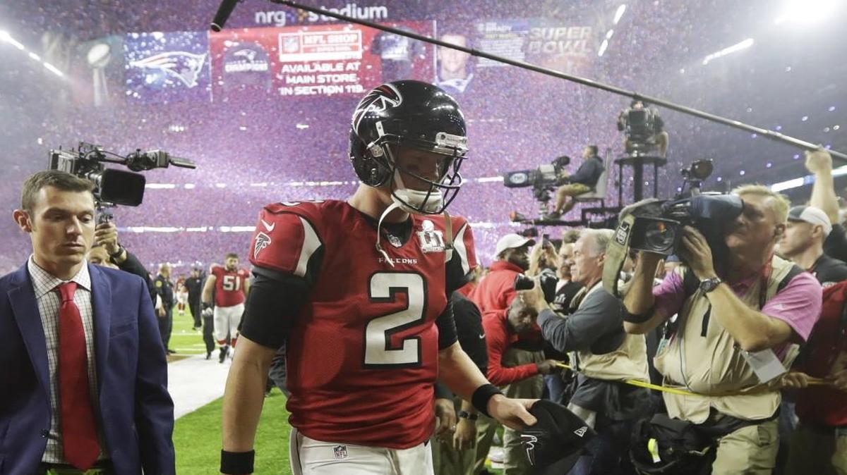 Atlanta Falcons quarterback Matt Ryan left the field after the overtime loss to the New England Patriots in Super Bowl LI.