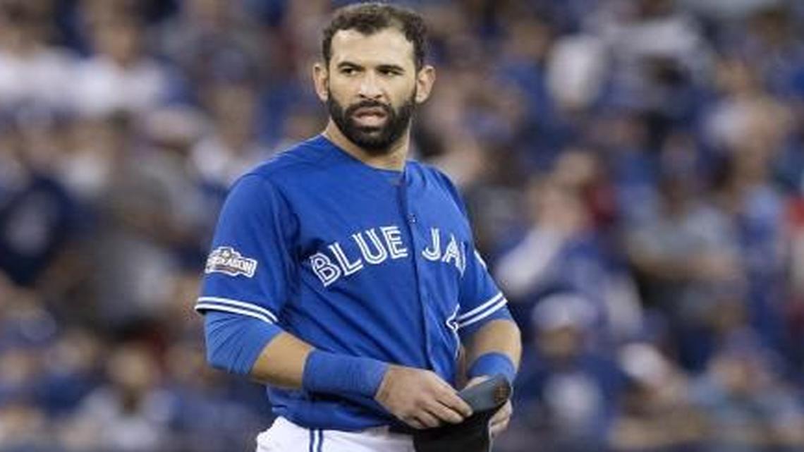 Toronto Blue Jays outfielder Jose Bautista reacted after he was forced out at second base on an inning-ending double play during the sixth inning in Game 5 of the American League Championship Series against the Cleveland Indians in Toronto on Wednesday.
