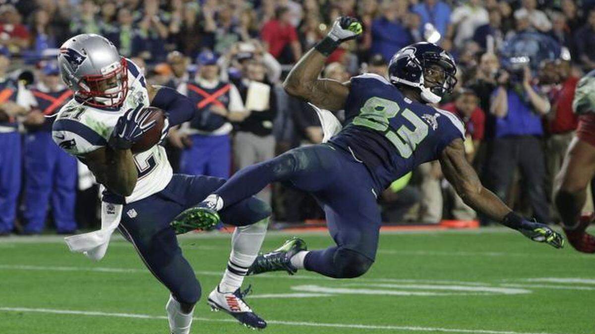 
New England Patriots cornerback Malcolm Butler intercepted a pass intended for Seattle Seahawks wide receiver Ricardo Lockette late in Super Bowl XLIX.
