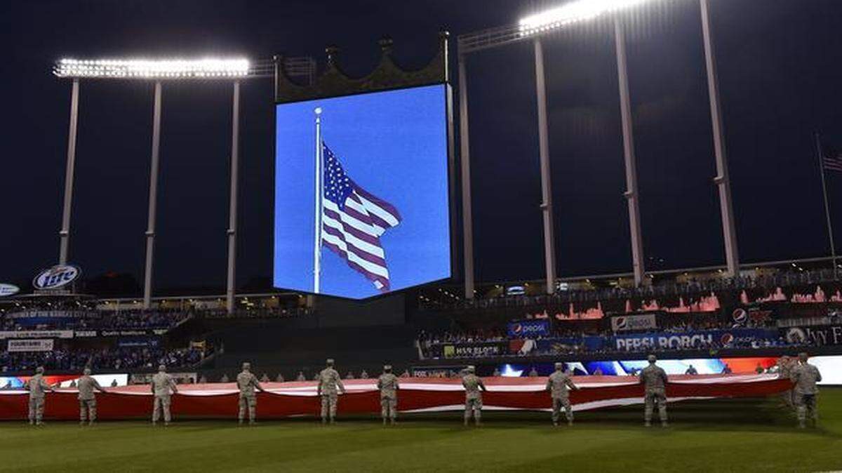 
The National Anthem was played prior to game three of the American League Championship Series last October.
