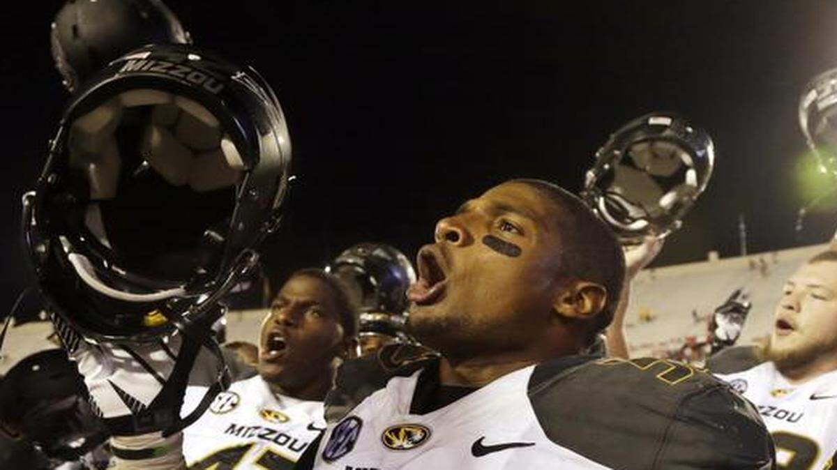 
Last year at Missouri, Michael Sam sang the school song after the Tigers defeated Indiana.
