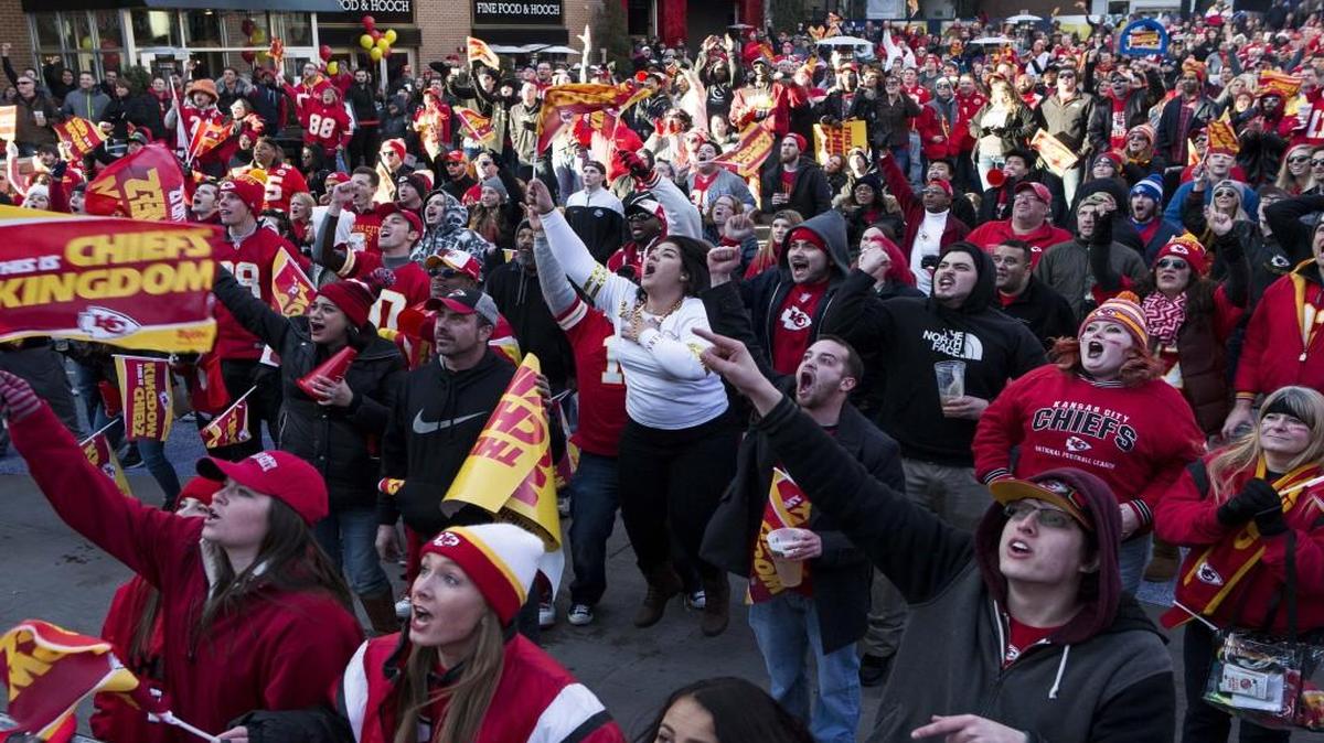 Fans at the Power & Light District watched a playoff game earlier this year.