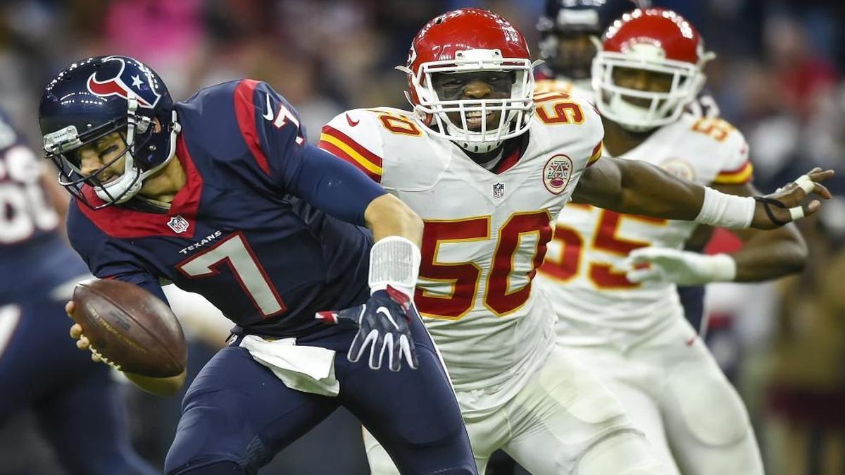 Kansas City Chiefs outside linebacker Justin Houston sacked Houston Texans quarterback Brian Hoyer during a playoff game earlier this year. The Chiefs’ value increased 39 percent from a year ago, according to Forbes.